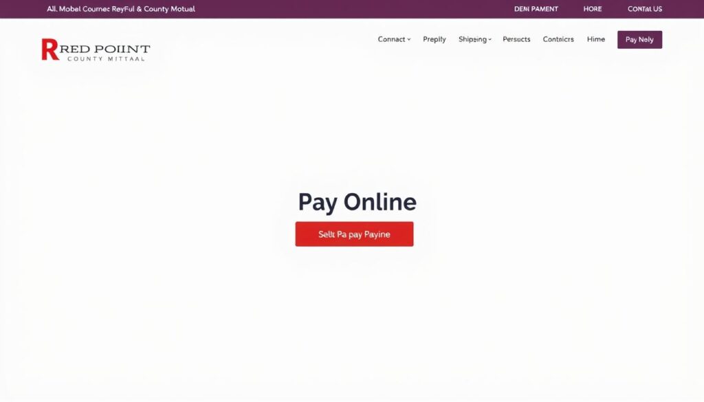 A modern, minimalist website interface with a clean, responsive layout. In the center, a prominent "Pay Online" button prominently displayed, inviting the user to make a payment to Redpoint County Mutual. The background features a subtle pattern or texture, adding visual interest without distracting from the main call-to-action. The overall mood is professional, trustworthy, and easy to navigate, reflecting the reliable insurance solutions provided by Redpoint County Mutual.