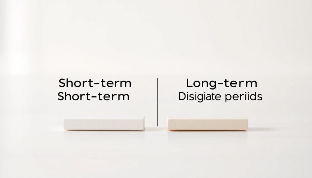 A sleek, minimalist infographic showcasing the comparison between short-term and long-term disability insurance elimination periods. In the foreground, two parallel horizontal bars representing the different waiting periods, with a clean, neutral color scheme. The bars are positioned against a soft, blurred background, perhaps a subtle gradient or a simple pattern, to keep the focus on the core information. The lighting is natural and diffused, creating a sense of clarity and professionalism. The camera angle is slightly elevated, giving the viewer a clear, unobstructed view of the key elements. The overall mood is one of informative simplicity, emphasizing the importance of understanding the nuances between short-term and long-term disability insurance elimination periods.